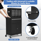 5 Drawer Rolling Tool Chest with Wheels, 2-in-1 Detachable Tool Box and Cabinet, Lockable Metal Storage Organizer, Mobile Toolbox for Garage Workshop Home, Black&Red
