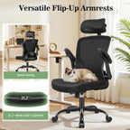 BESTFAIR Office Chair Ergonomic Desk Chair, Breathable Mesh Office Chairs with Adjustable Lumbar Support, Flip-Up Arms, Computer Desk Chair Comfy for Home Office, Black