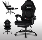 Velvet Gaming Chair for Adults with Pocket Spring Cushion Seat,Soft Gaming Chair Fabric with Extendable Footrest, Swivel Recliner with Ergonomic Lumbar Support and Headrest for Home/Office(Black)