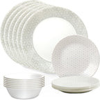 Corelle Vitrelle 18 Piece Glass Dinnerware Sets Service for 6, Triple Layer Chip & Crack Resistant Glass Plate and Bowl Sets, Knox