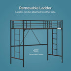 VINGLI 71 Inches Tall Loft Bed Twin Size with Flat Ladder Rung for Kids Teens Adults Heavy Duty Metal Single Bunk Bed Loft with Safety Guard Rails for Small Space, Black