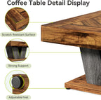 LITTLE TREE Square Coffee Table, Modern Rustic Coffee Table for Living Room, Wooden Table with Adjustable Feet, Brown