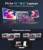 15.6" Laptop Screen Extender  Left Screen 360° Flip Triple Screen Monitor Extender  FHD 1080P IPS Portable Travel Monitor Display  fit for 12–18.5" Laptops  Compatible with Windows and MacBook-S10