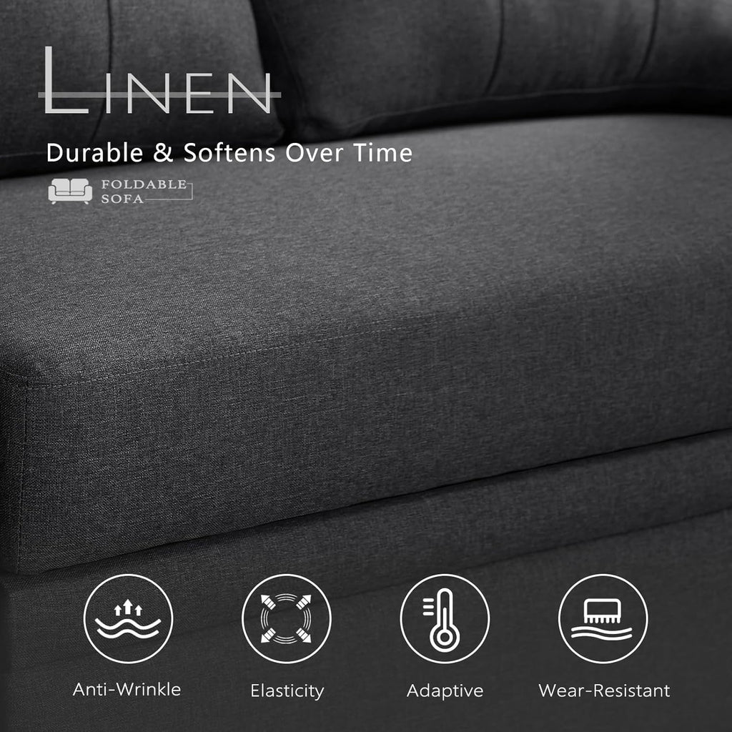 Dreamzie L Shaped Sectional Sleeper Sofa with Storage Chaise, 3 Seater Pull Out Couch for Living Room, Convertible Sofa Bed Couch with Charging Ports for Apartment, Office - Dark Grey | Linen