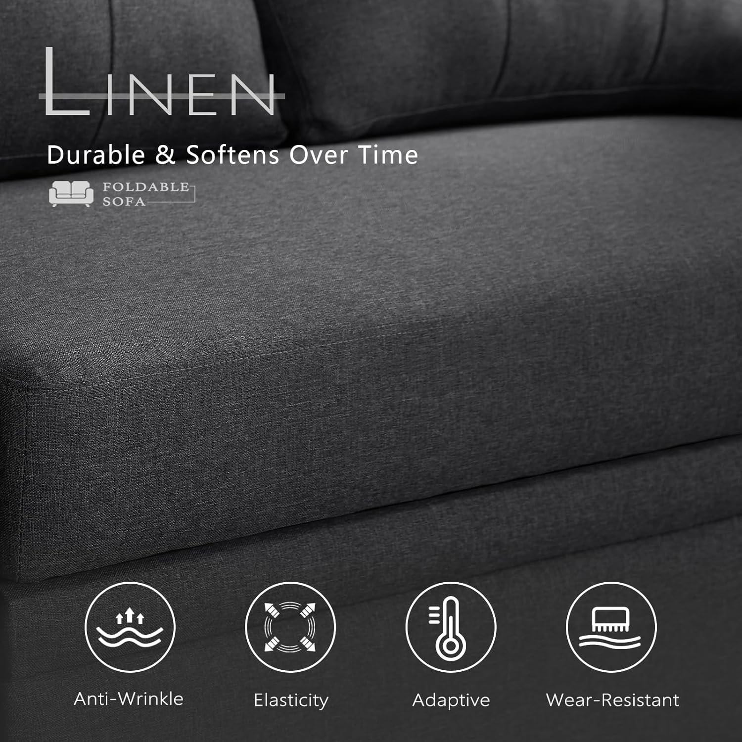 Dreamzie L Shaped Sectional Sleeper Sofa with Storage Chaise, 3 Seater Pull Out Couch for Living Room, Convertible Sofa Bed Couch with Charging Ports for Apartment, Office - Dark Grey | Linen