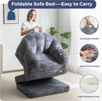 MAXYOYO Folding Sofa Bed, 2 in 1 Convertible Sofa to Lounger Comfy Single Bean Bag Chair for Adults, Floor Sleeper Couch with Handle, Faux Fur Couch Bed for Living Room Bedroom, Grey
