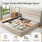 Lifezone King Size Lift Up Storage Bed Frame, Linen Upholstered King Platform with Button Tufted Wingback Headboard and Under-Bed Storage, Hydraulic Support, No Box Spring Needed, Noise Free, Beige