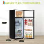 7.5 Cu.Ft Refrigerator with Freezer, 2 Door Fridge, 7 Settings Temperature Adjustable, Large Capacity, Food Storage or Cooling drinks,for Dorm, Office, Bedroom, Kitchen, Bar Use