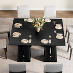 LITTLE TREE Wooden Square Dining Table 4 Sets, 31.5" Farmhouse Kitchen Table with Heavy-Duty Pedestal Base, Dinner Furniture for Dining Room, Living Room, Kitchen (1, Black)