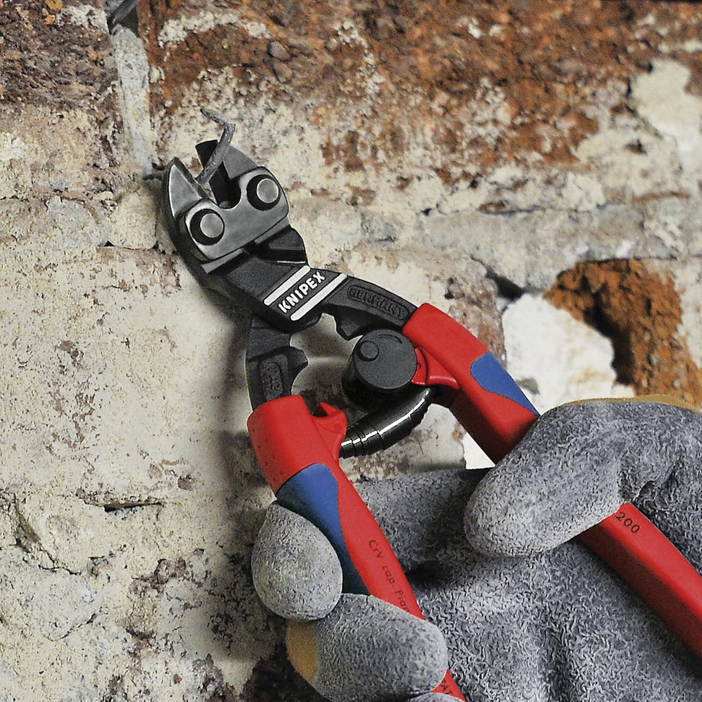 Knipex Tools 71 22 200 T BKA 8" Angled High Leverage Cobolt Cutters, Tether Attachment-Comfort Grip,