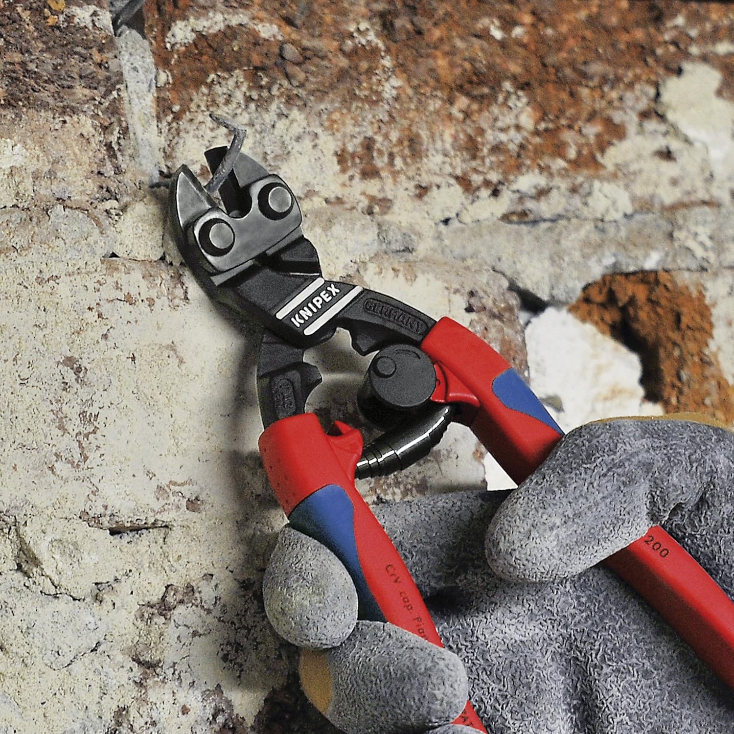 Knipex Tools 71 22 200 T BKA 8" Angled High Leverage Cobolt Cutters, Tether Attachment-Comfort Grip,