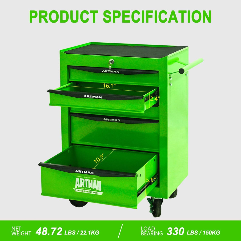 5 Drawers Tool Cart on Wheels, Multifunctional Rolling Tool Chest, Drawers Mobile Trolley Organizer Heavy Duty Tools Box with Locking Wheels & Ball Bearing Drawers (Green, 5 Drawers)