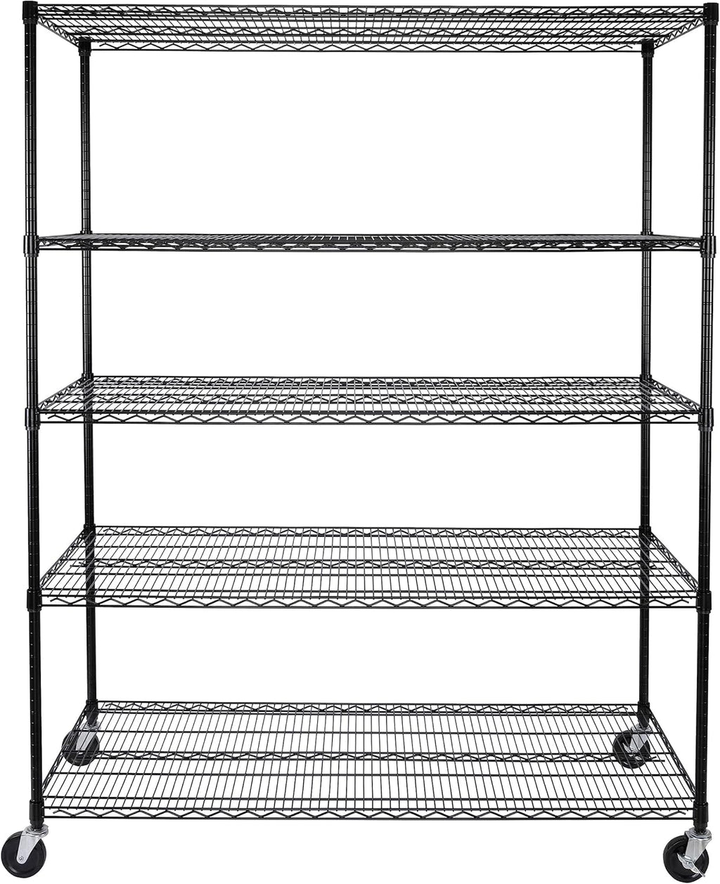 Seville Classics UltraDurable Heavy Duty NSF Solid Steel Wire Rack Storage Unit, Organizer for Garage, Warehouse, Office, Restaurant, Classroom, Kitchen, Black, 5-Tier Shelving, 60" W x 24" D