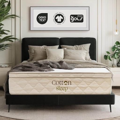 CottonSleep All Natural Mattress (100% Organic Cotton, Wool, & GOTS Latex, Made in The USA) Non Toxic, Fiberglass Free Hybrid Pocket Coil and Plush Foam Bed in A Box Medium Soft - Full, 13"