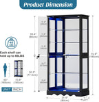 Display Cabinet with Glass Doors, 71'' Tall Curio Cabinet with RGB Lights for Collectibles, LED Display Case with Removable Shelf for Book/Medal/Figure, Black