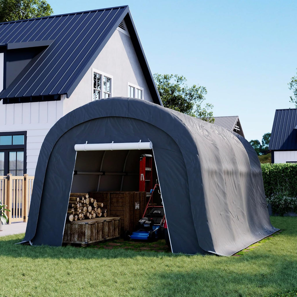 HOMPUS 10x20 Heavy Duty Carport, 180G PE Waterproof Canopy, Load Garage Shelter, Outdoor Storage Tent for Cars/Trucks/Boats/Equipment with Double Roll-Up Doors & Ground Anchors