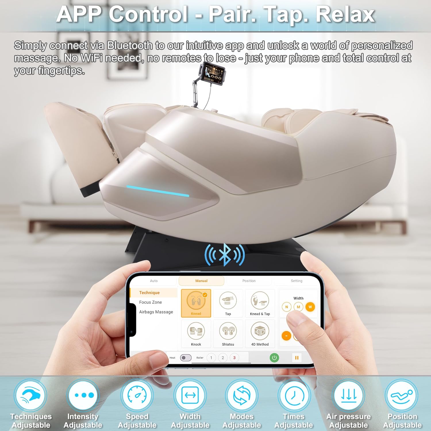 MassaMAX MT339 4D Massage Chair, Full Body Recliner with Auto Footrest, Zero Gravity, OTA Cloud Tech, SL Track, Deep Yoga Stretch, 27 Modes, APP, AI Control, and Heating (Golden)