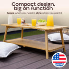 TelTopia Compact Folding Coffee Table – Foldable Collapsible Bamboo Table for Small Living Rooms, Apartments & Dorms – Portable with Removable Shelf & Bag