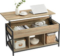 VASAGLE Lift Top Coffee Table, Lift Coffee Table with Storage Shelf, Hidden Compartments and Lifting Top, for Living Room, Office, 19.7 x 39.4 x (19.3-24.4) Inches, Oak with Blue Grains ULCT202B60