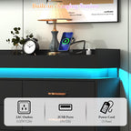 16 Drawer Dresser with LED Light and Charging Station, Modern Chest of Drawers for Closet, Wide Drawer Organizer Cabinet, Living Room, Entryway, Hallway, Black