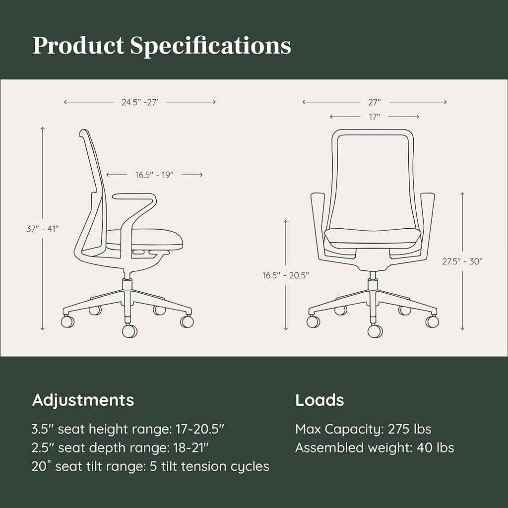 Branch Verve Chair - High Performance Executive Office Chair with Contoured Back and Adjustable Lumbar Support - High Density Foam Cushion and 3D Knit Back - Fits 5' to 6', Up to 275 lbs, Galaxy