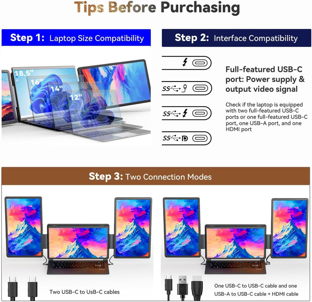 15.6" Detachable Laptop Screen Extender  FHD 1080P IPS Dual/Triple Portable Monitor for Laptop  USB-C/HDMI Plug & Play  Multi/Extra Travel Display Computer Monitor for 12-18.5" Win/Mac/Android-S9H