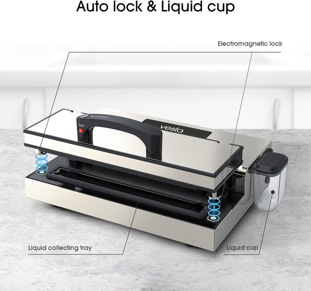 Vesta Precision Food Saver Vacuum Sealer Machine, 95kPa Commercial Grade Vacuum Sealer for Food, 12" Wide Sealing Bar & Smart Seal Design, Ideal for Sous Vide, includes Patented Cutter Box with Bags
