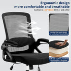 Ergonomic Office Chair, Desk Chair with Adjustable Lumbar Support, Breathable Mesh Comfy Computer Chairs with Flip-up Armrests Executive Task Chair for Adults Home Office(Black)
