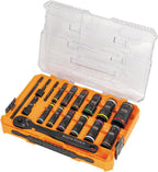 Klein Tools 65626 KNECT Deep Well Impact Socket Set, 3/8-Inch Drive Ratchet, 24 SAE and Metric Flip Socket Sizes, MODbox Case