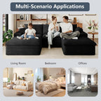107" Cloud Couch Modular Sectional Sofa for Living Room, U-Shape Boneless Couch with Deep Seat, Modern Upholstered Corduroy 3-Seater with Ottoman, No Assembly Required (Black,Left-Facing Chaise)