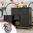 Metal Mobile Tool Storage Cabinet with Wheels,Black Heavy Duty Rolling Tool Cabinets for Garage,Metal Storage Cabinets with 2 Locking Doors and 1 Drawer,Assembly Required
