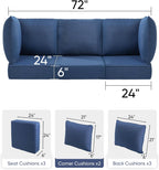 Luxury 24x24x6 Outdoor Couch Cushions Set of 3 - Water-Repellent 8-Piece Cushion Set for Outside Wicker 3-Seat Sofa Loveseat Chair Sectional Patio Conversation Sets - Navy Blue/Classic