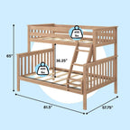Max & Lily Bunk Bed Twin Over Full Size with Ladder, Solid Wood Platform Bed Frame with Ladder for Kids, 14" Safety Guardrails, Easy Assembly, No Box Spring Needed, Pecan