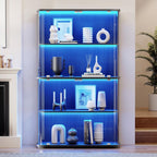 Large Rounded Display Cabinet with Glass Door, 4-Tier Curio Cabinet with 3 Color Lights for Collectibles, Glass Display Case with Transparent Full-Display Surface, Human Body Sensor, Black