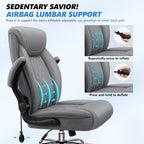 Office Chair, Big and Tall Ergonomic Desk Chair, Executive Leather Computer Chair with Adjustable Lumbar Support, Comfy Gaming Chair with Flip Up Arms, Swivel PC Chair with Rocking Function, Gray