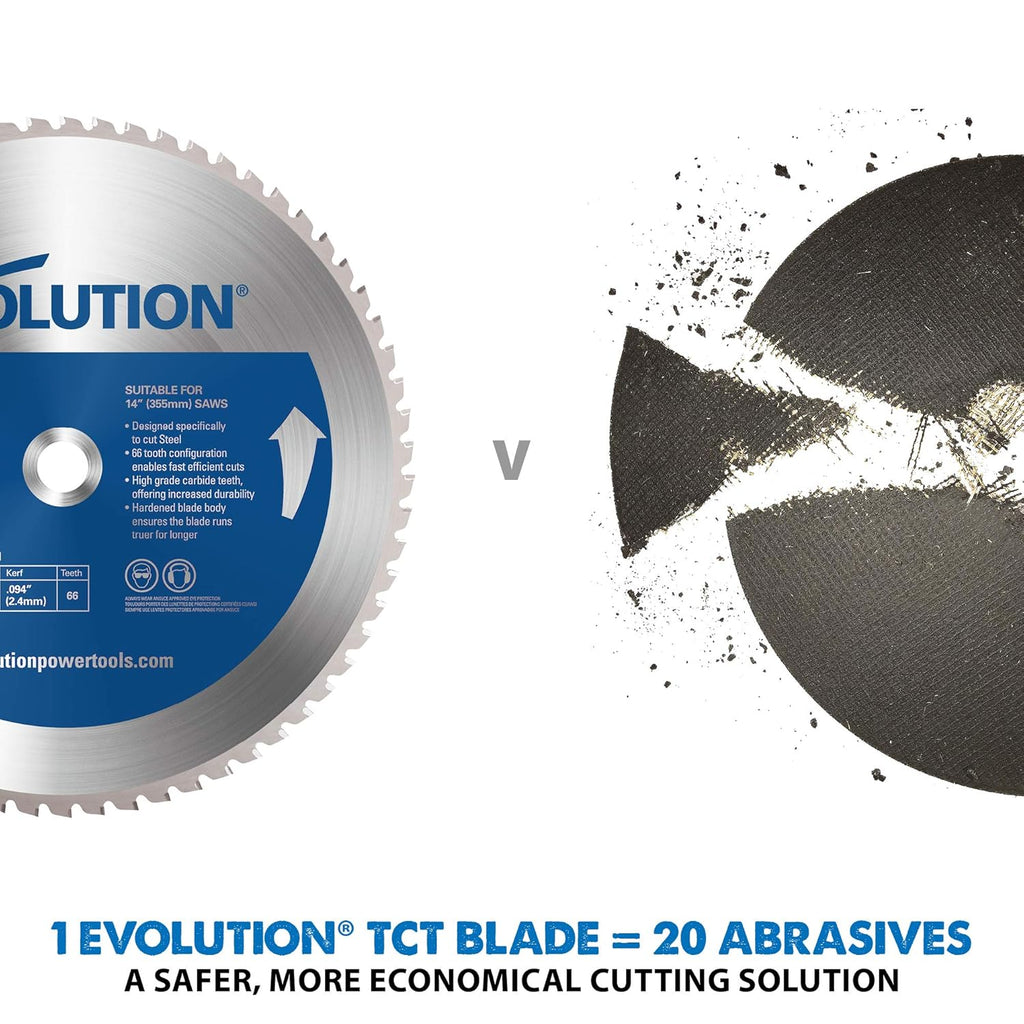Evolution Power Tools 14BLADEST Blade for Cutting Mild Steel, For Circular and Chop Saws, No Heat, No Burrs & Virtually No Sparks, Carbide-Tipped TCT Blade For Cold Metal Cutting,14-Inch x 66-Tooth