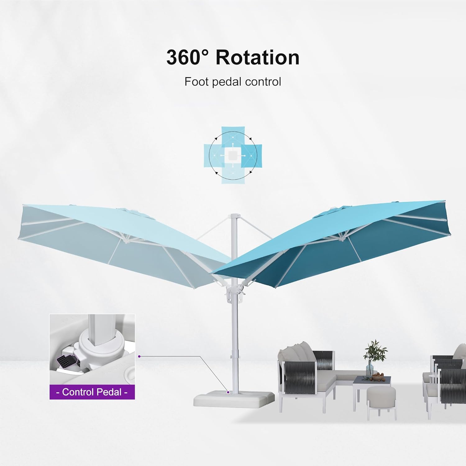 PURPLE LEAF 10 FT Right-left Tilt Patio Umbrella Swivel White Cantilever Umbrella with Tilt Aluminum Outdoor Umbrella with 360° Rotation for Deck Pool Garden, Turquoise