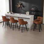 360°Swivel Counter Height Bar Stools with Back, 26 inch Solid Wood Legs, Bar Stool Modern Kitchen Island Chairs, Faux Leather (Brown- Faux Leather, 26" H- Set of 4)