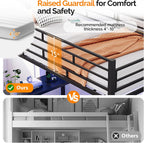VINGLI Twin Loft Bed with Desk,15'' Extra High Safety Guardrail with 2 Charging Station,Heavy Duty Metal Loft Bed Frame with Staircase,LED Light, Kids/Teens/Adults,Black