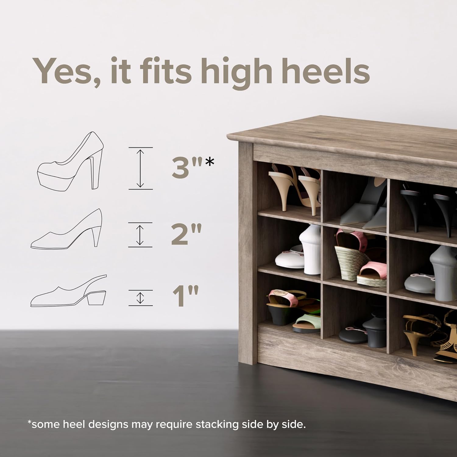 Prepac Gray Hall Tree, Shoe Cabinet, Storage Cabinet with 24 Shoe Cubbies and 6 Double Coat Hooks 15.5" D x 60" W x 77" H