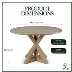 Alfred Solid Wood Round Dining Table for 4, Farmhouse Kitchen and Dining Room Table with Rustic Pedestal Trestle Base, 46.5 Inch, Distressed Beige