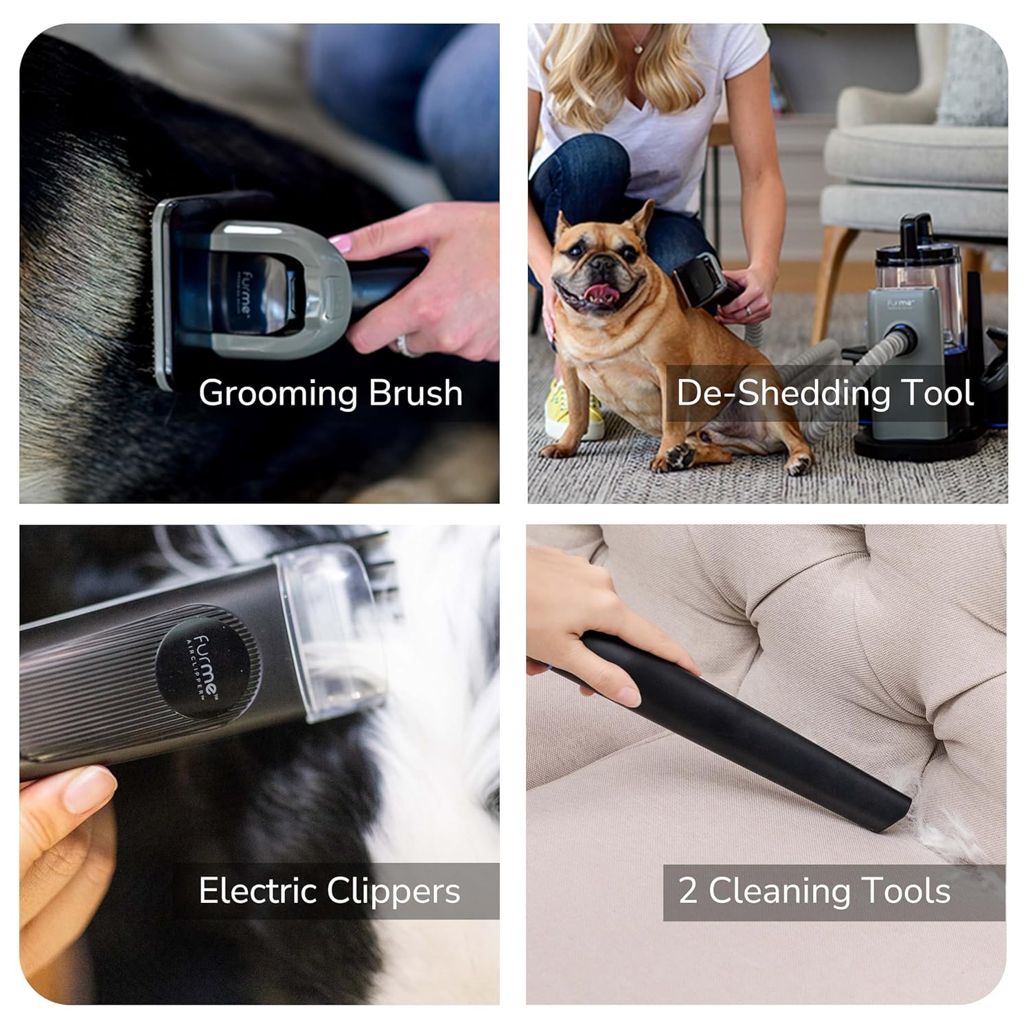 FURME Professional Plus Pet Grooming Vacuum Kit - Cat & Dog Grooming Kit for Easy Pet Care at Home, Quiet & Safe Dog Hair Remover Machine with Brush, Clipper, Shedding & Cleaner Tools & 2L Canister