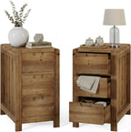 LITTLE TREE 3-Drawer Real Wood End Table Set 2, Narrow Side Table with Storage Drawers, Solid Wood Sofa Side Table for Living Room, Slim Nightstand Bedside Table for Bedroom, Natural Wood Color