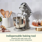 Cuisinart Stand Mixer, 12 Speeds, 5.5-Quart Mixing Bowl, Chef's Whisk, Flat Mixing Paddle, Dough Hook, and Splash Guard with Pour Spout, Silver Lining, SM-50BCNAS, Silver Lining