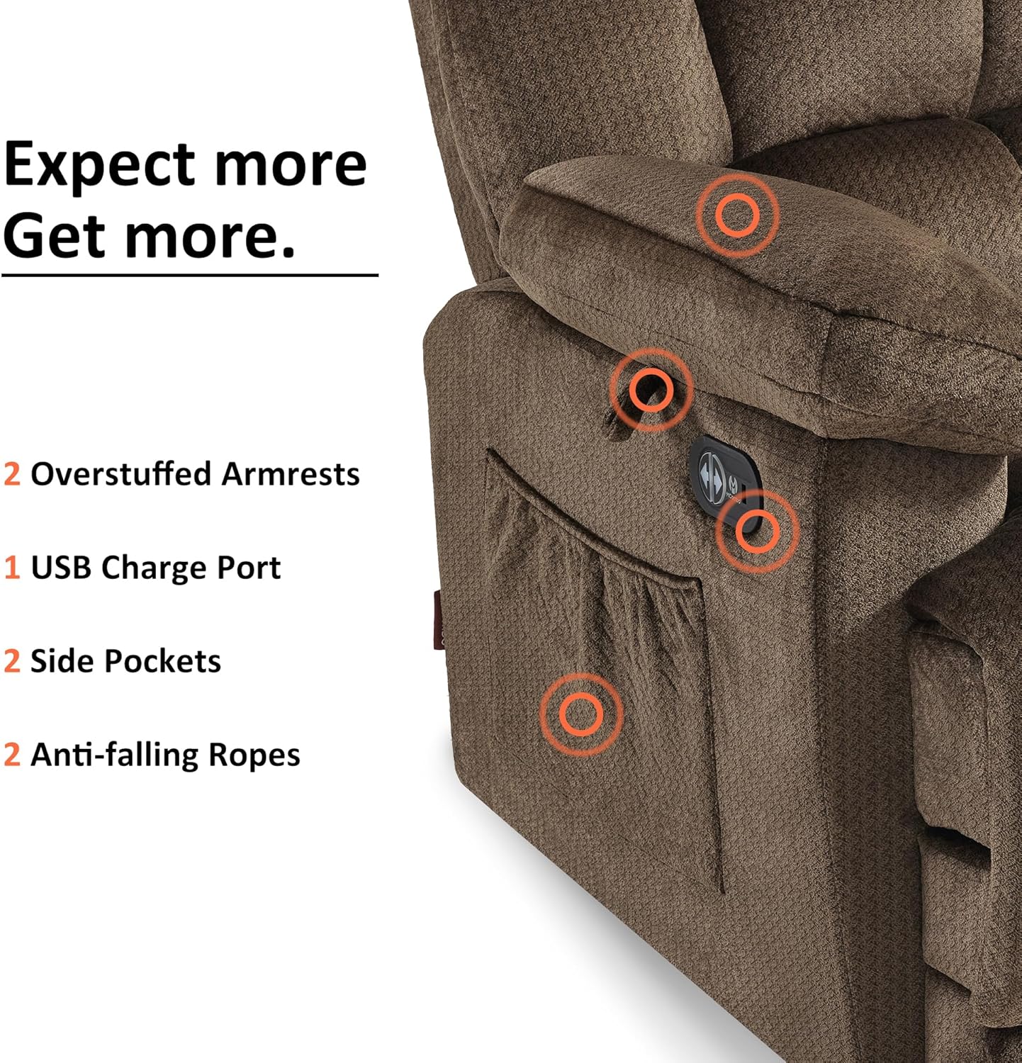 MCombo Zero Gravity Power Recliner Chair with Heat and Vibration Massage, Reclining Chair with USB Ports for Living Room, Fabric R6233 (Brown)