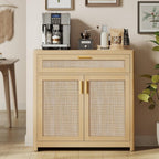 VASAGLE ELLAN Collection - Boho Buffet Cabinet with Rattan-Look Doors, Sideboard Storage Cabinet, Rounded Corners, Adjustable Shelf, Drawer, for Kitchen, Oak Beige UBBK601YC01