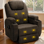 Recliner Chair, 360° Swivel Rocker Chair for Adults, Rocking Recliner Chair with Massage, Comfy Single Sofa with Side Pockets Cup Holders for Living Room, Bedroom, Nursery (Fabric, Brown)