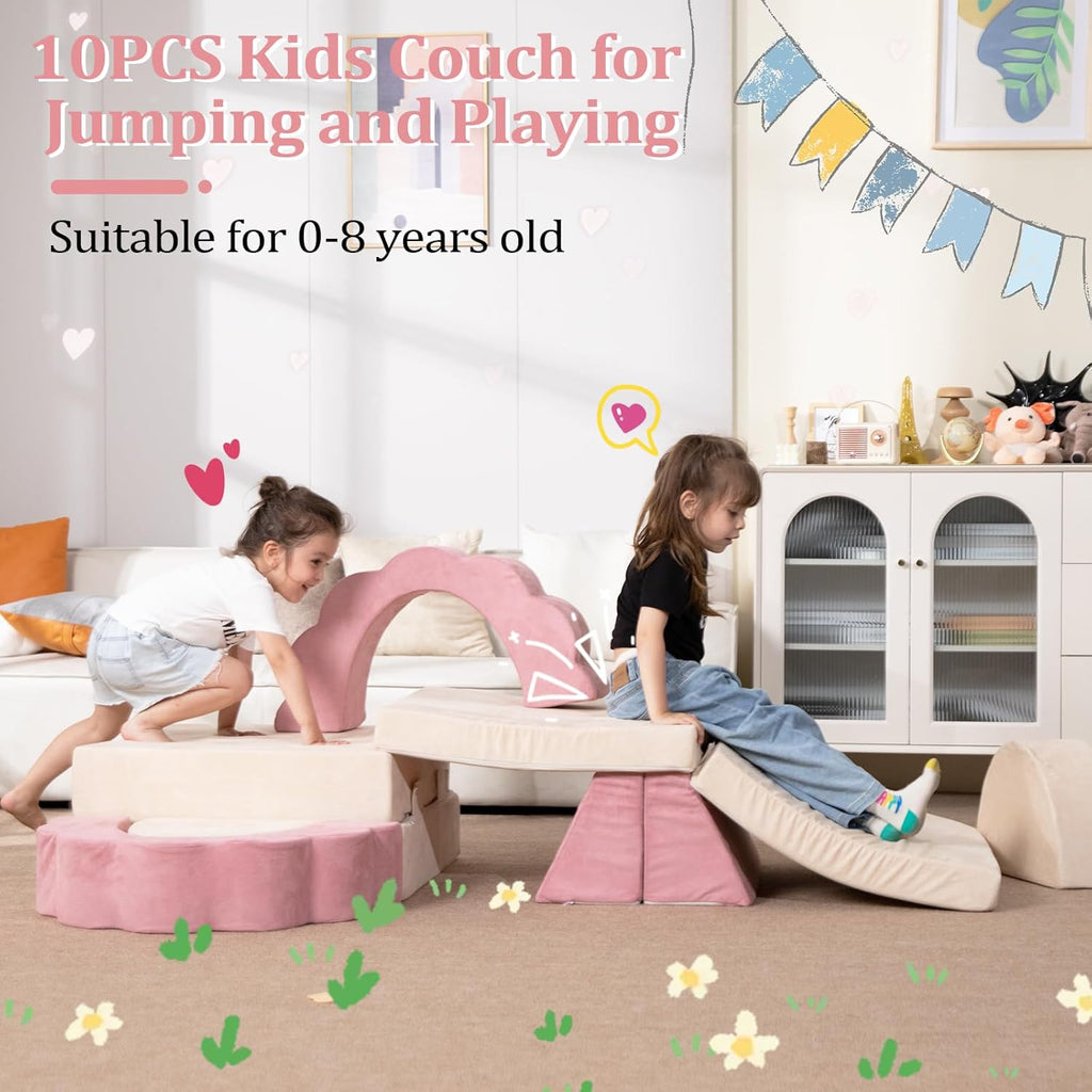 LOAOL Kids Couch 10PCS, Modular Kids Play Couch, Multifunctional Foam Toddler Sofa, Imaginative Convertible Play Sofa for Playroom