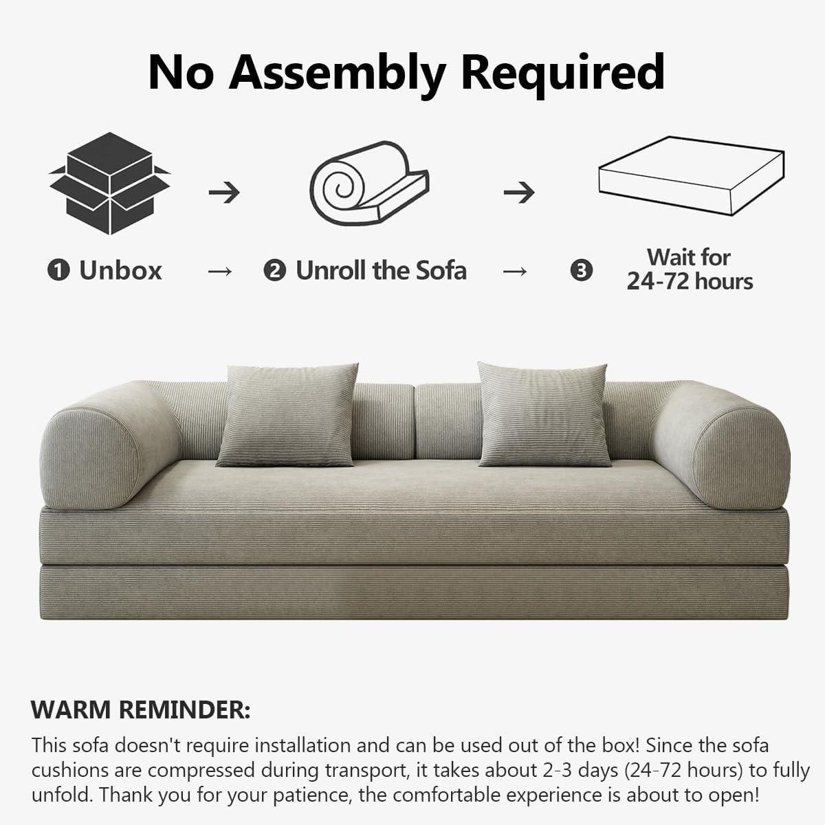 78.8" Modular Sofa Bed - 4-in-1 Convertible Design with Corduroy Fabric and High Density Sponge, Removable Cover and Fixed Frame