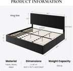 SHA CERLIN King Size Bed Frame, Velvet Upholstered Platform Bed, Vertical Channel Tufted Adjustable Headboard, Low Profile Bed Frame, No Box Spring Needed, Easy Assembly, Black